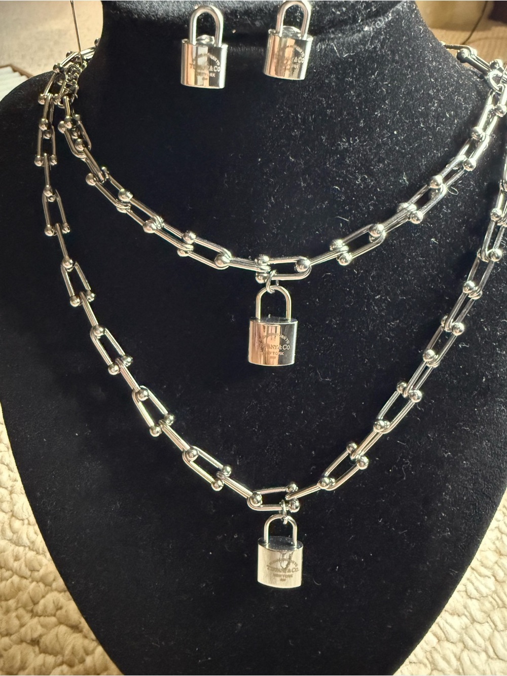 Fashion Jewelry Silver-Tone Layered Padlock Necklace Set